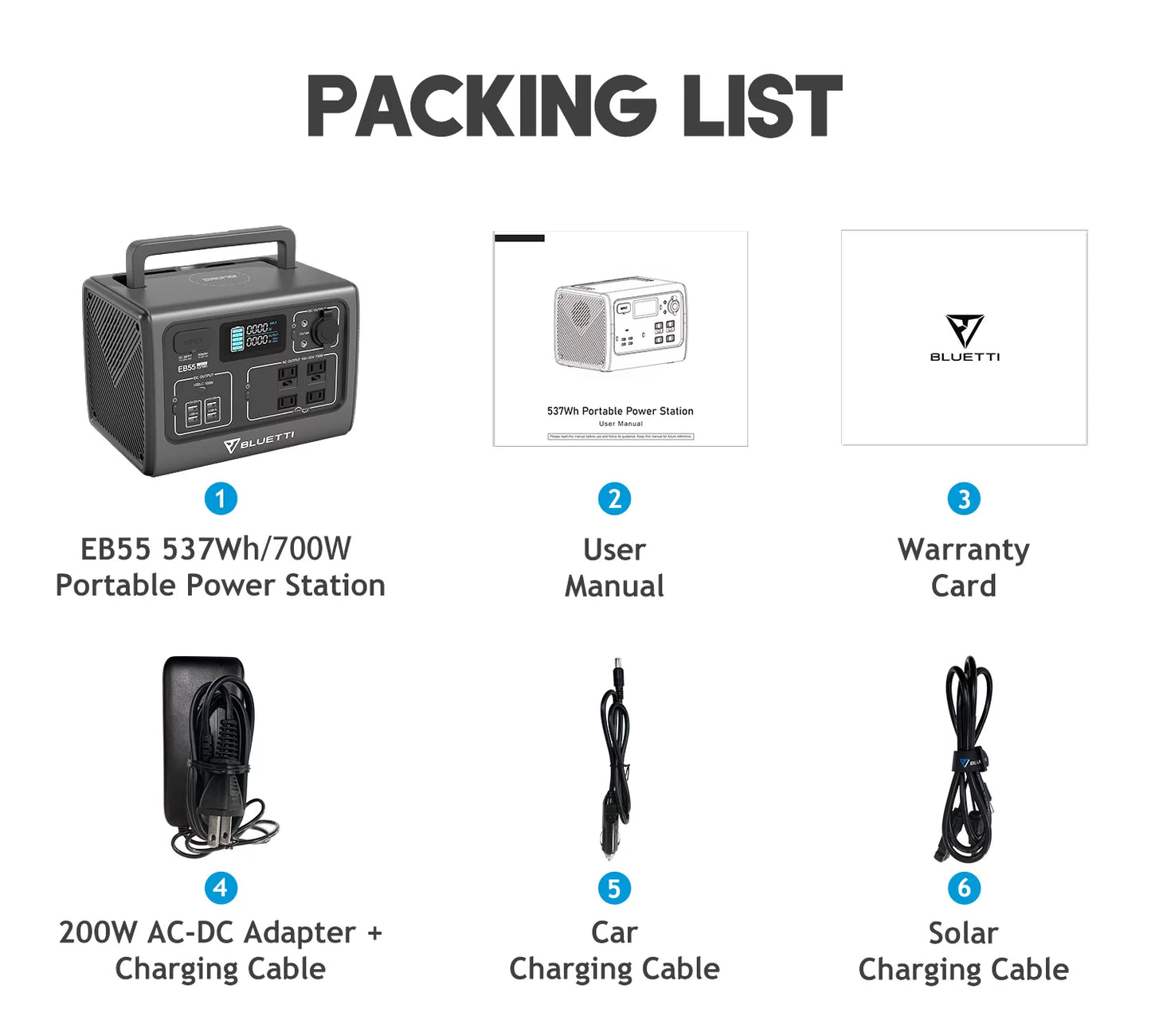 Bluetti Portable Solar Power Station,EB55 Solar Generator,W/Carry Bag,537Wh Capacity , 700W AC Outlets (1400W Peak) for Outdoor Camping, Off-grid, Blackout