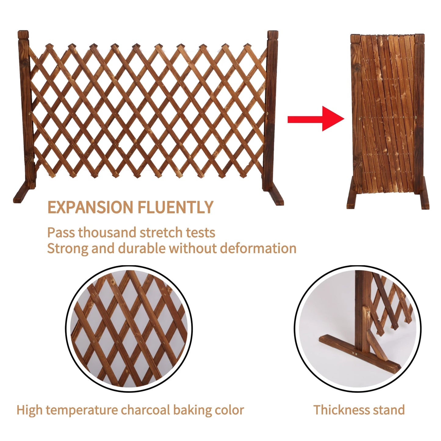 Uyoyous 2 Pack 27.5&#8243; x 63&#8243; Extendable Instant Wood Fence, Pet Gate Retractable Fences Barrier Section Partition for Home Garden Indoor Outdoor Yard, Dog Gate