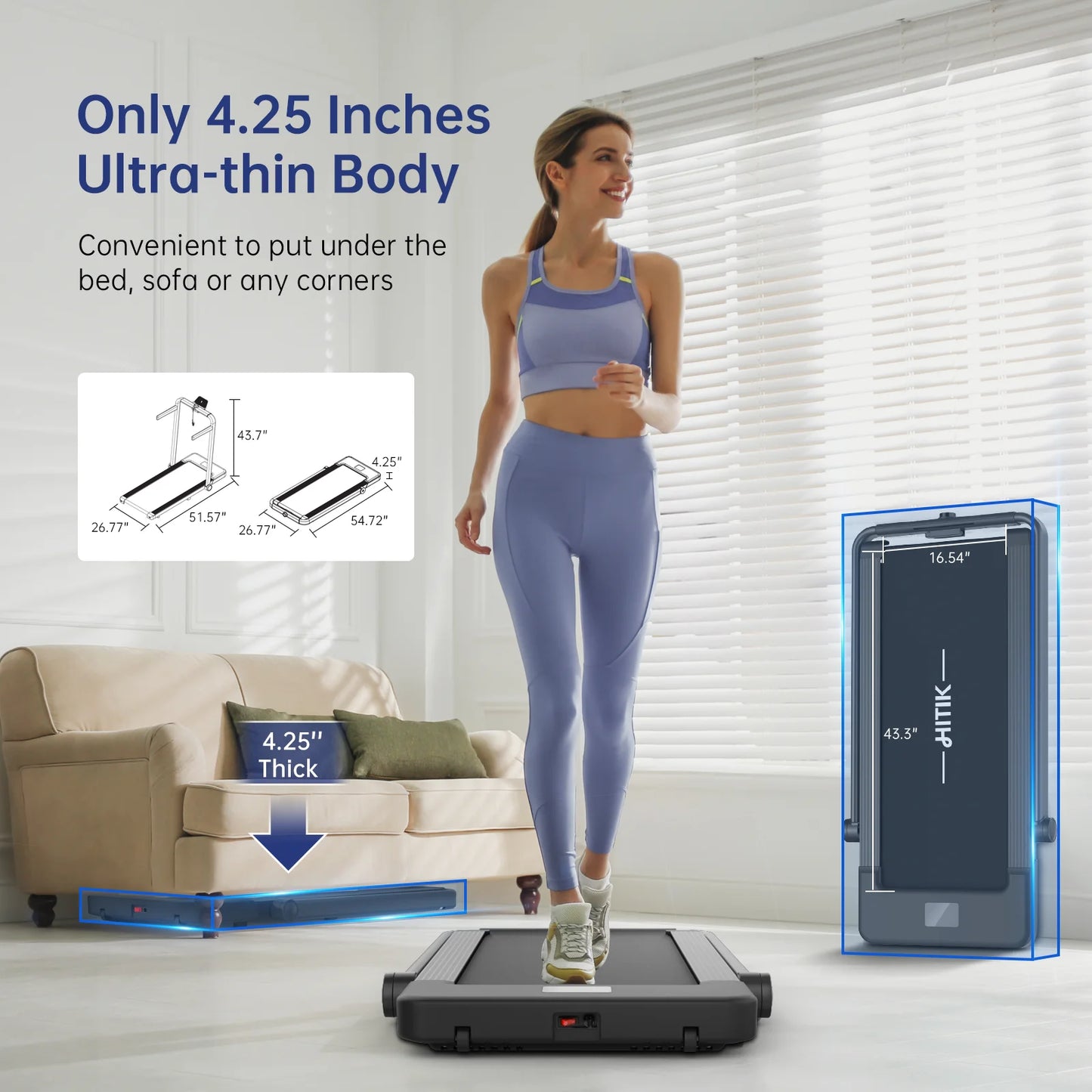 2.5HP 2-in-1 Folding Under Desk Treadmill, Maximum Speed 7.5MPH Installation-Free Walking, 2024 Upgraded Energy-Saving Brushless Motor for Home