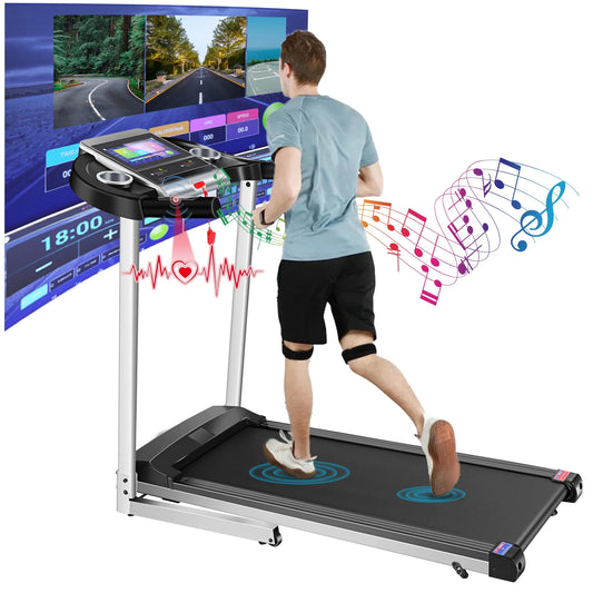 Tikmboex Incline Treadmill with 3D Virtual Sports Scene and 10&#8243; Touchscreen, Exercise Machine for Home Office Gym