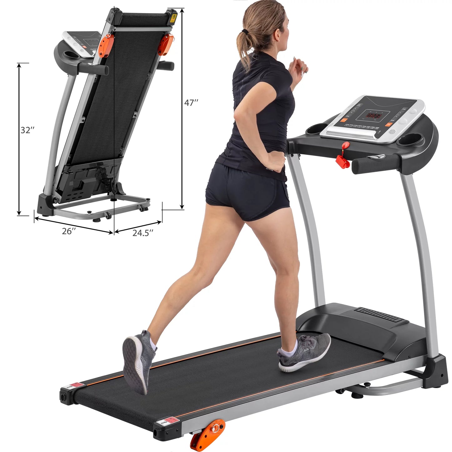 Clearance HLAiLL Easy Folding Treadmill for Home Use, 1.5HP Electric Running, Jogging &#038; Walking Machine with Device Holder &#038; Pulse Sensor, 3-Level Incline Adjustable Compact Foldable