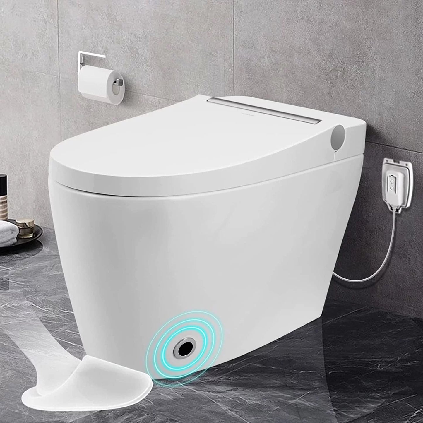 COSVALVE Heated Seat Smart Toilet, One Piece Automatic Flush Tankless Toilet with Foot Sensor Flush, Blue Night Light, Knob Control, Power Outage Flushing