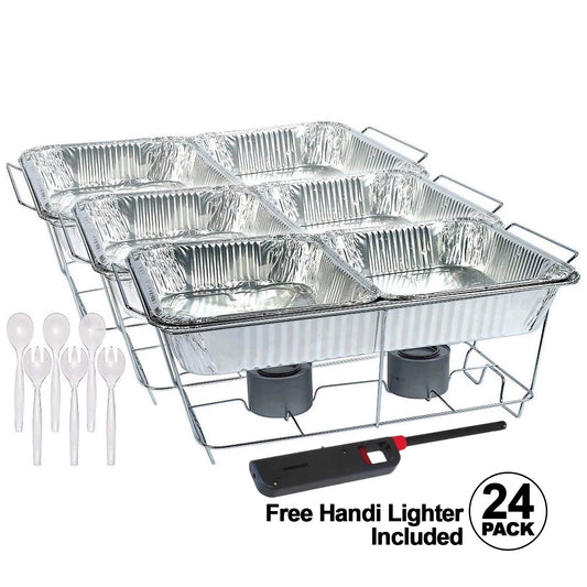 Disposable Aluminum Chafing Dish Buffet Party Set 24PC For All Events, One Size With Free Handy Lighter