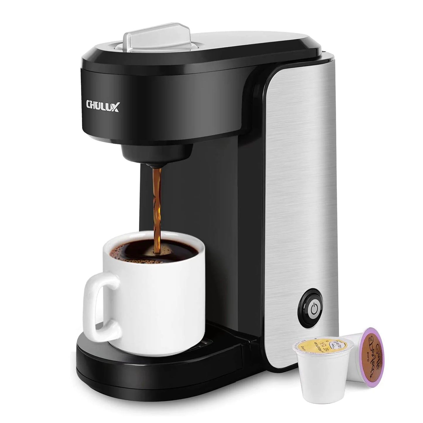 CHULUX 1000W Single Serve Coffee Maker, Stainless Steel One Cup Coffee Maker for K Cup &#038; Ground Coffee, Fast Brewing, New