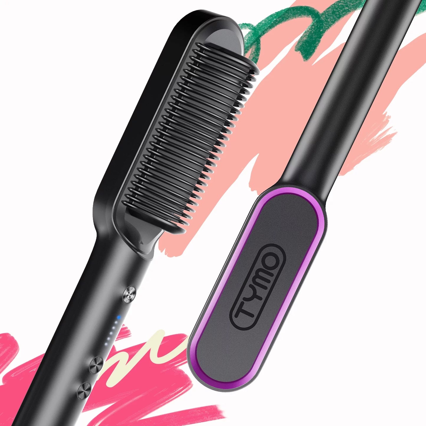 TYMO RING Hair Straightener Brush Black ?C Hair Straightening Iron with Built-in Comb, 20s Fast Heating &#038; 5 Temp Settings &#038; Anti-Scald