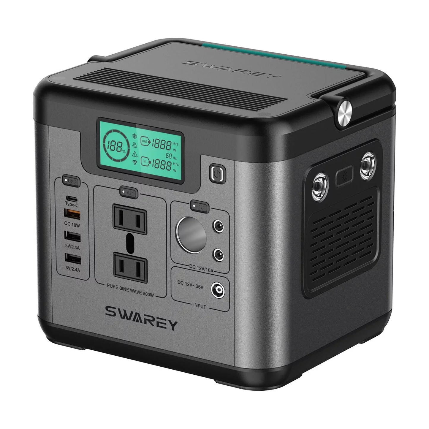 SWAREY 518Wh Solar Generator Power Station Battery Pack with 100W Solar Panel,AC/DC/USB3.C/Type-C