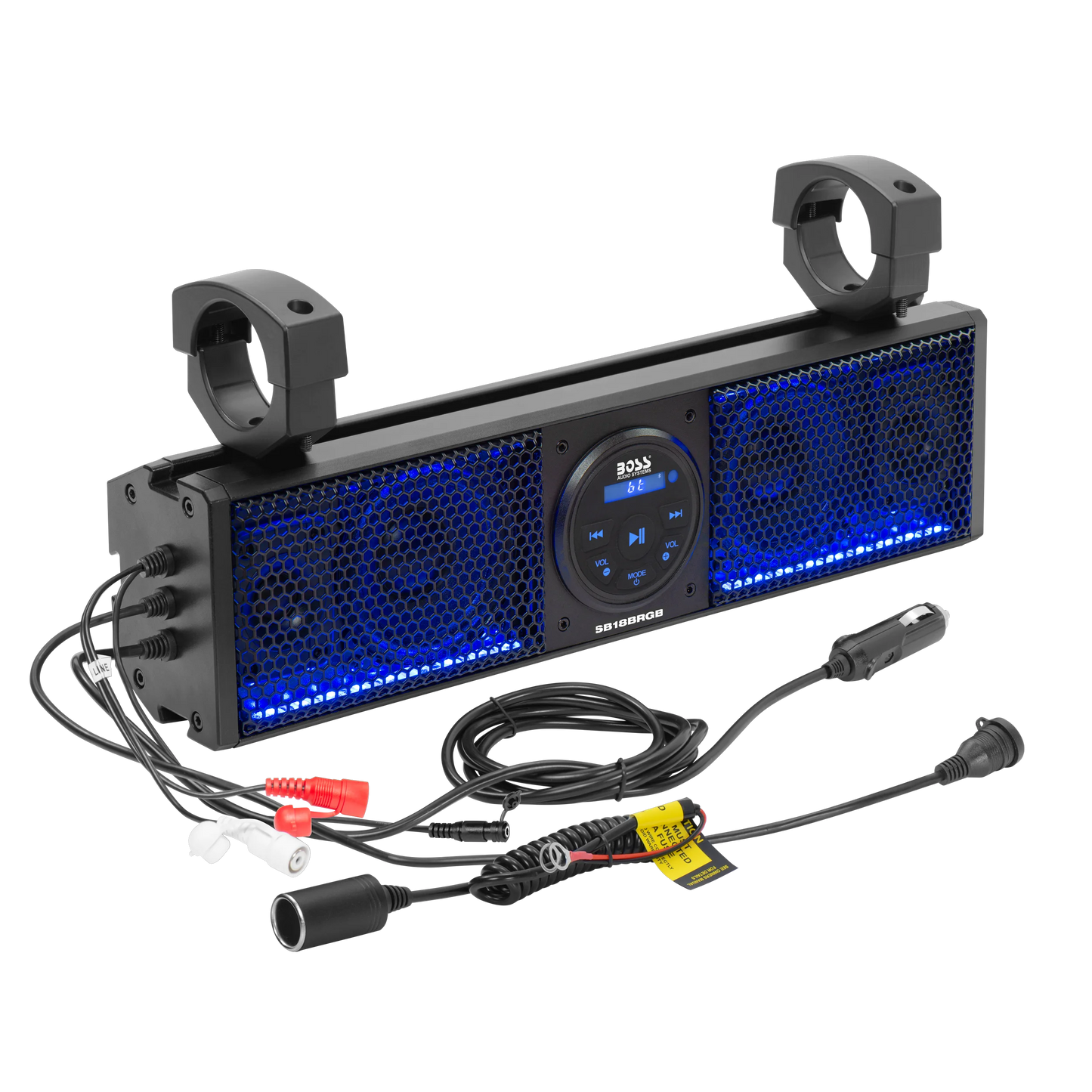 BOSS Audio Systems SB18BRGB ATV UTV Sound Bar System &#8211; 18 inches Wide, IPX5 Rated Weatherproof, Bluetooth Audio, Amplified, 4 inch Speakers, 1 inch Tweeters, USB Port, RGB Multicolor Illumination