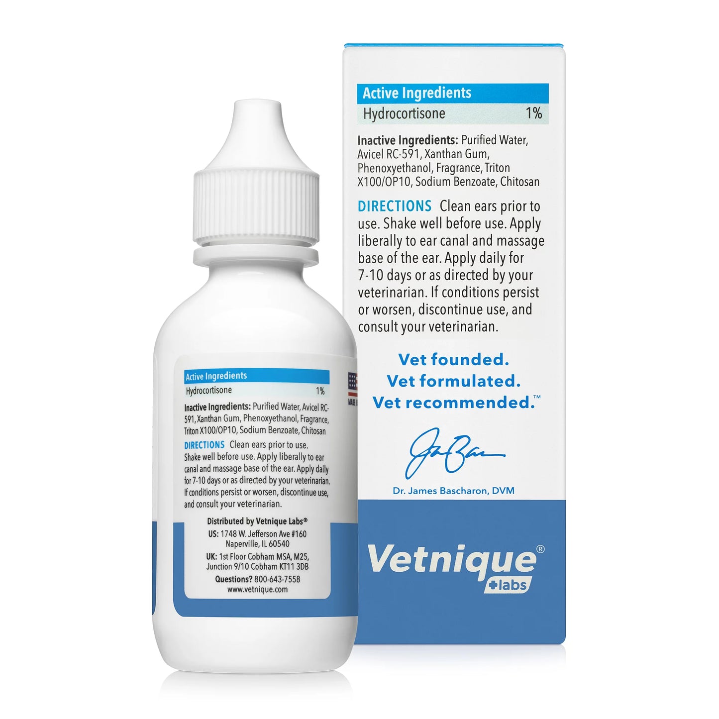 Vetnique Labs Oticbliss Medicated Ear Drops for Dogs &#038; Cats with Hydrocortisone, Clear the Ear! 1.8 fl oz