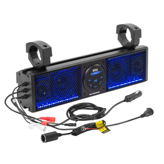 BOSS Audio Systems SB18BRGB ATV UTV Sound Bar System &#8211; 18 inches Wide, IPX5 Rated Weatherproof, Bluetooth Audio, Amplified, 4 inch Speakers, 1 inch Tweeters, USB Port, RGB Multicolor Illumination