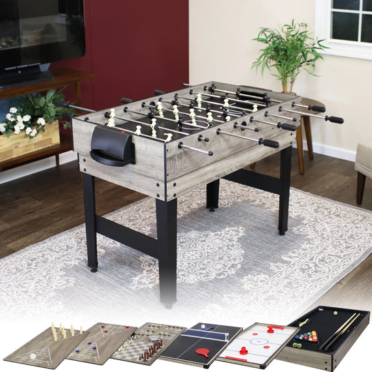 Sunnydaze Multi-Game Table with Billiards, Hockey, Foosball, Ping Pong, Shuffleboard, Chess, Cards, Checkers, Bowling, and Backgammon &#8211; Game Time Blue