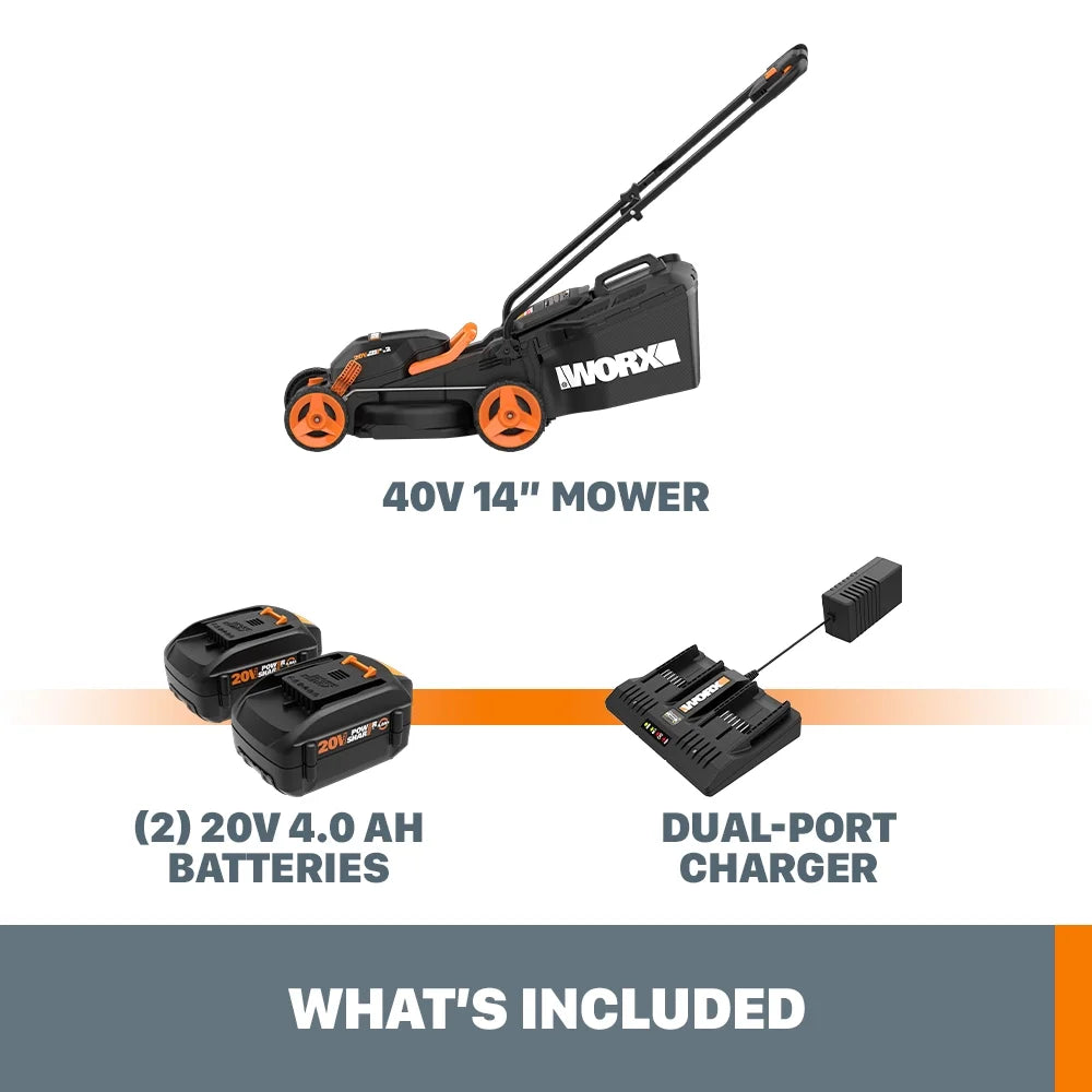 Worx WG779 40V Power Share 4.0Ah 14&#8243; Cordless Lawn Mower (Battery and Charger Included)