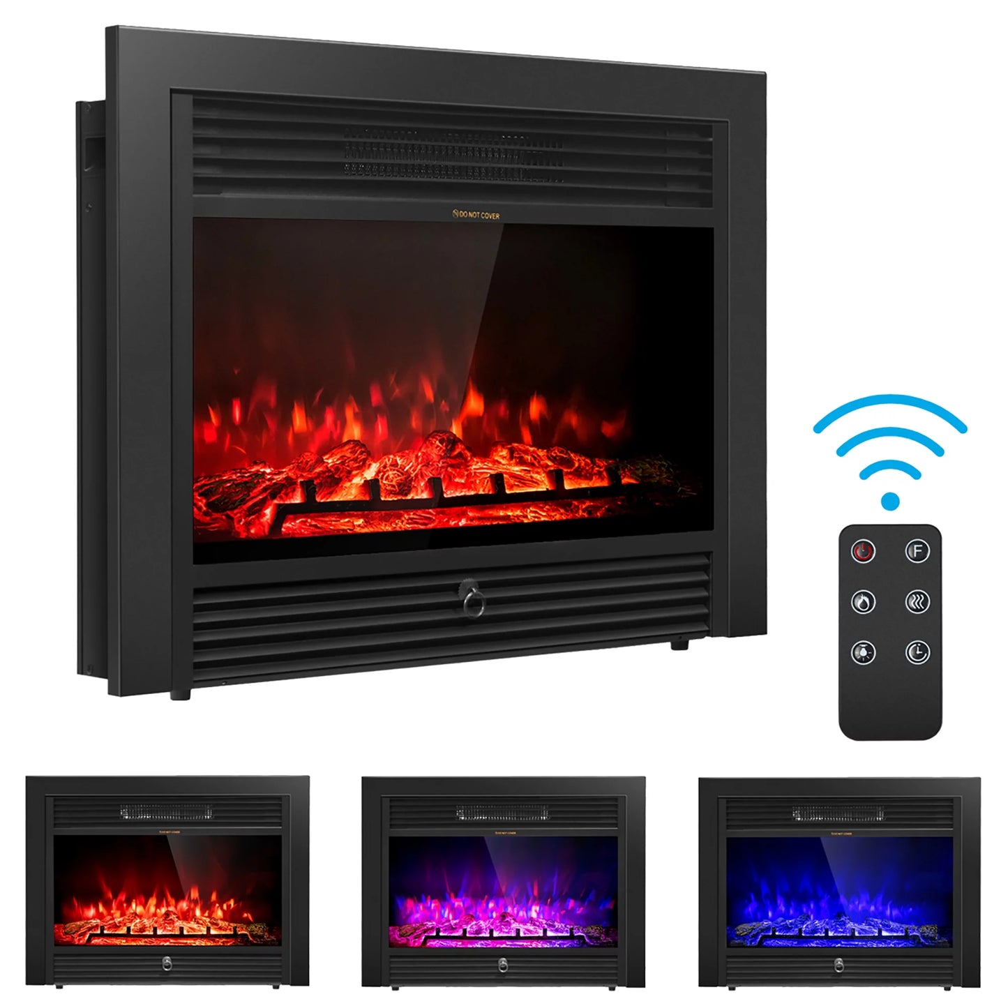 Costway 28.5&#8243; Fireplace Electric Embedded Insert Heater Glass Log Flame Remote