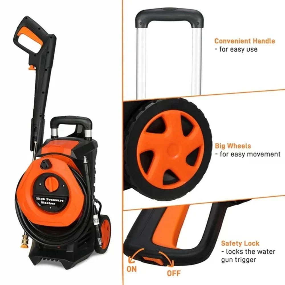 1800W Pressure Washer Electric Powered, Seizeen Outdoor Patio Car High Pressure Cleaner Easy to Move, 3000 PSI Max, 1.7GPM, 6M Hose, 4 Nozzles &#038; Soap Bottle