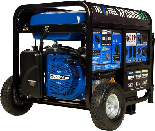 DuroMax XP13000HXT 13,000 Watt Electric Start Tri-Fuel Natural Gas/Propane/Gas Powered Portable Generator w/ CO Alert