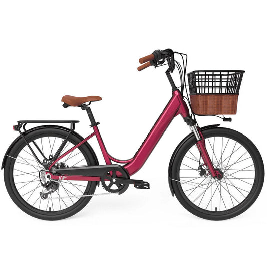 7 Speed Electric Bike, Electric Bike for Adults, 24&#8243; Ebike 350W Adult Electric Bicycles Red