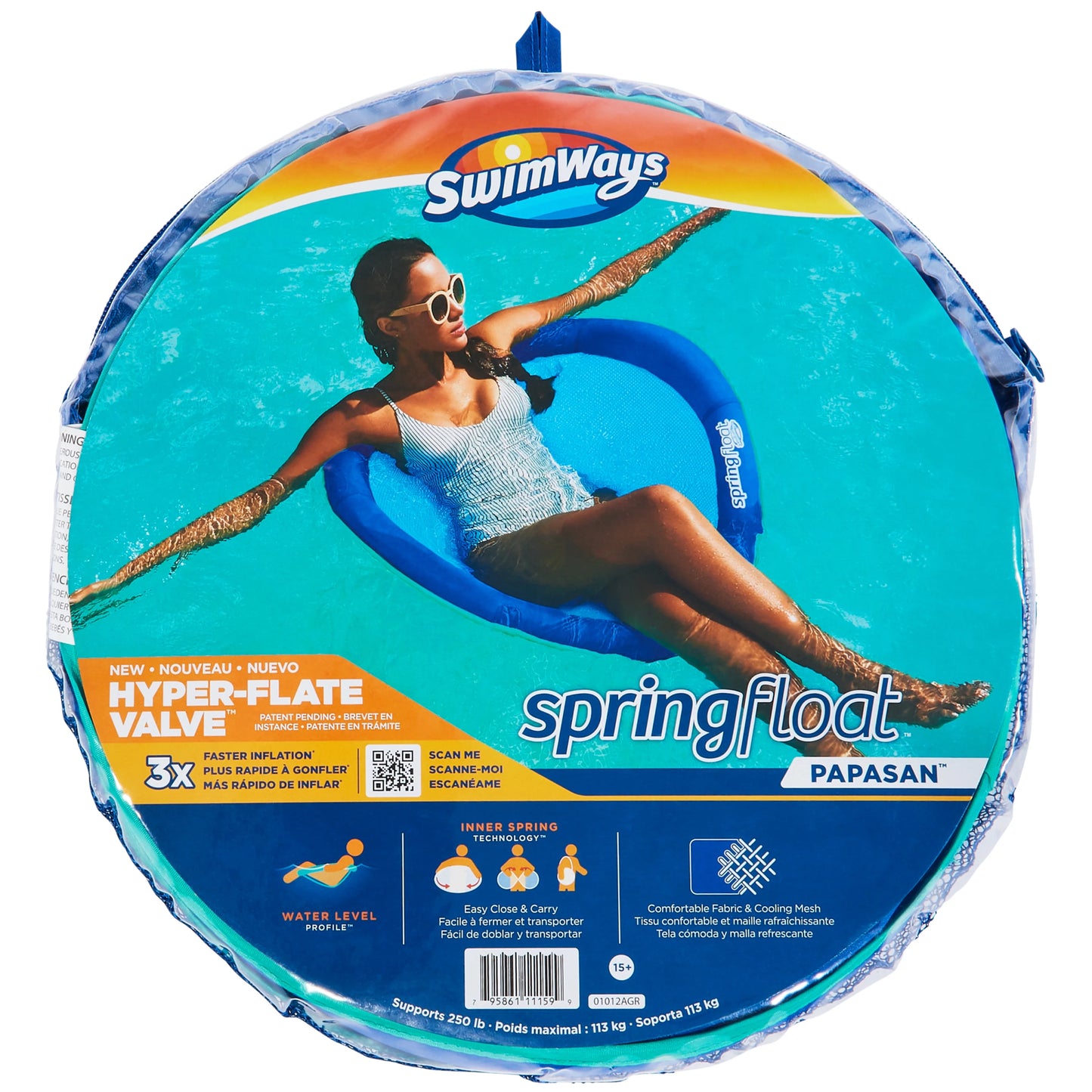 SwimWays Spring Float Papasan, Inflatable Lounge Chair, For Men &#038; Women Ages 15+, Blue