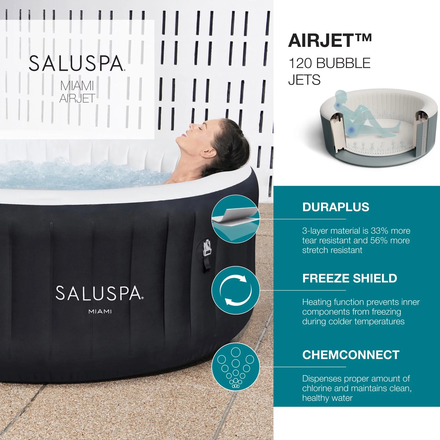 Bestway SaluSpa Cancun AirJet Inflatable Hot Tub with 120 Jets, Gray