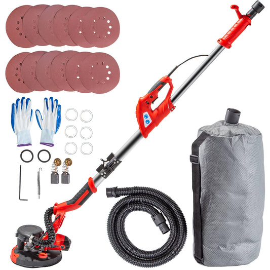 VEVORbrand Electric Drywall Sander 850W, Electric Variable Speed 800-1750RPM, Foldable Sheetrock Sander, with Telescope Handle, Vacuum Bag 6 Sand Pads