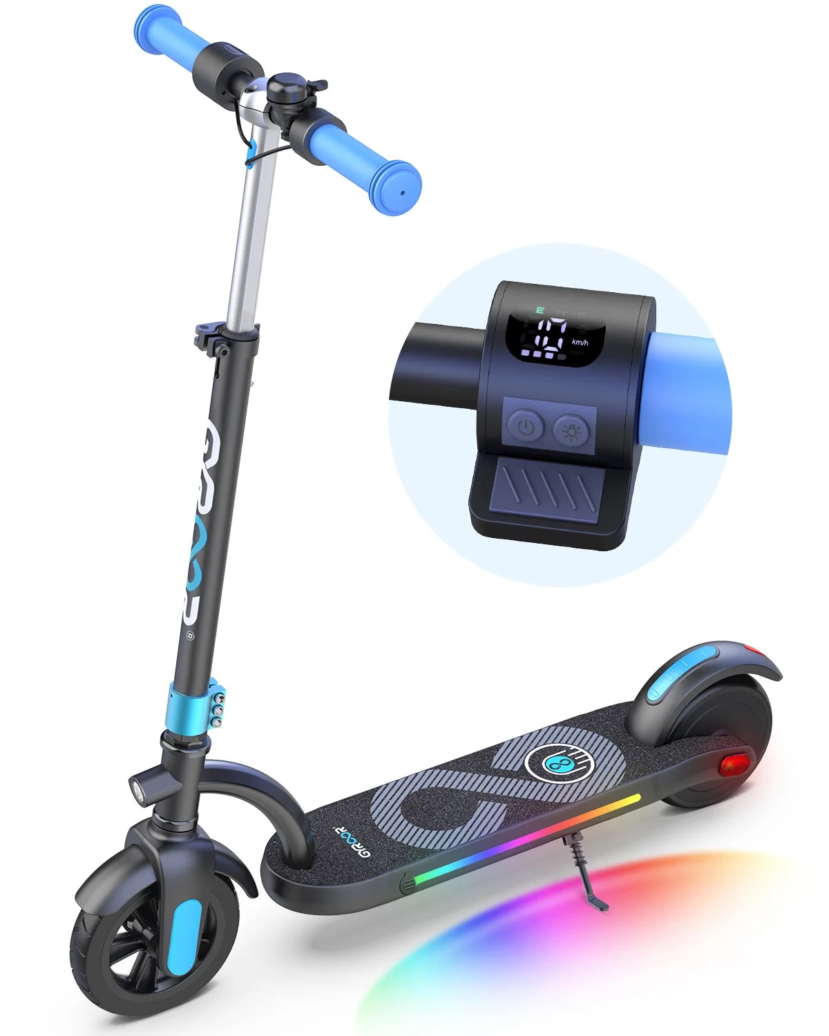 Urbanmax Electric Scooter for Kids, 180W Motor 10mph Speed Electric Scooter with Adjustable Handlebar and LED Lights &#8211; Blue