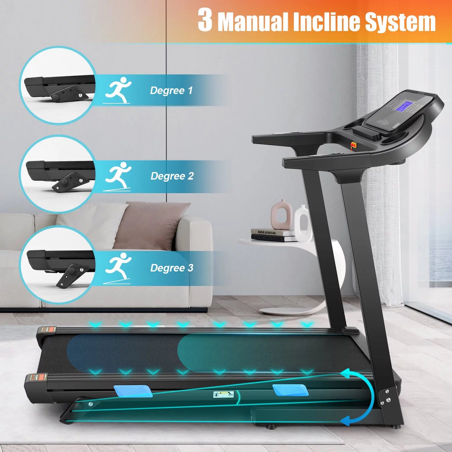 Tredmill 300lbs with Incline, 3.25HP Folding Treadmill With Bluetooth Speaker&#038;LCD Display Touch Screen Walking Jogging Running Machine for Home Gym