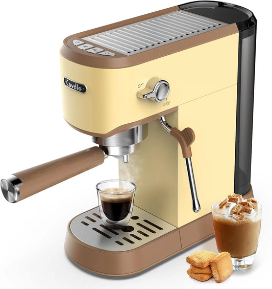 CAVDLE Espresso Machine 20 Bar Brand Bew Professional Espresso Maker with Milk Frother Steam Wand, Compact Coffee Machine (Mocha Cream)