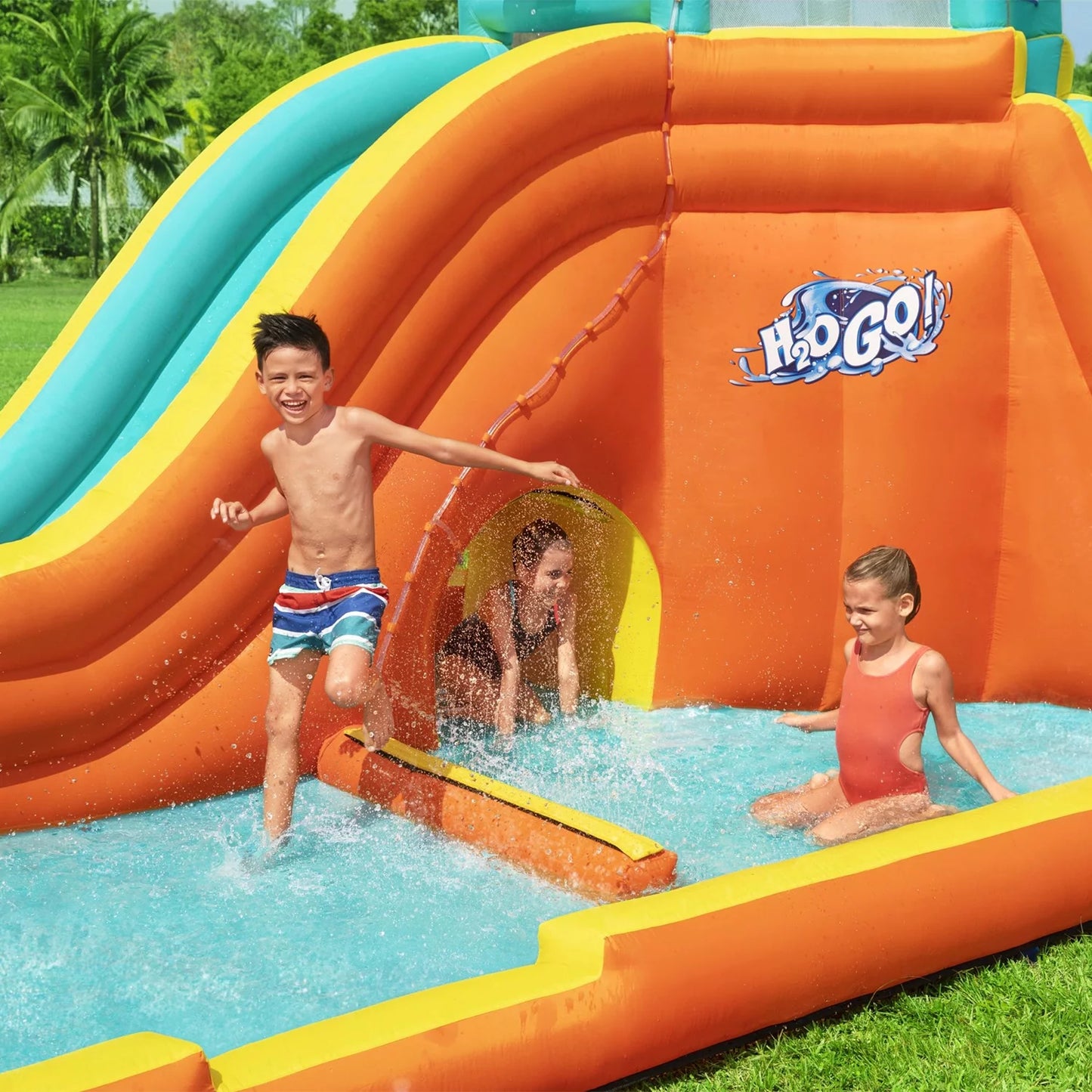 Bestway H2OGO! Tidal Tower Slide Kids Backyard Inflatable Water Park w/ Slide and Air Blower