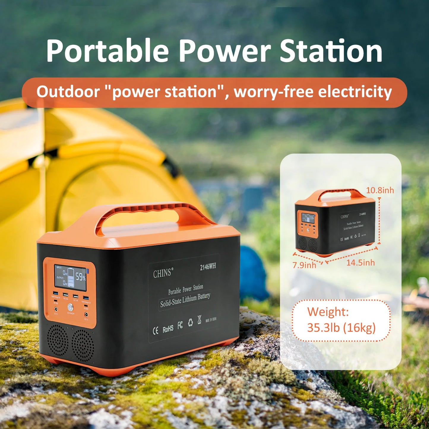 CHINS Portable Power Station 2146WH Solid state lithium Battery for Home Backup, Emergency, Outdoor Camping