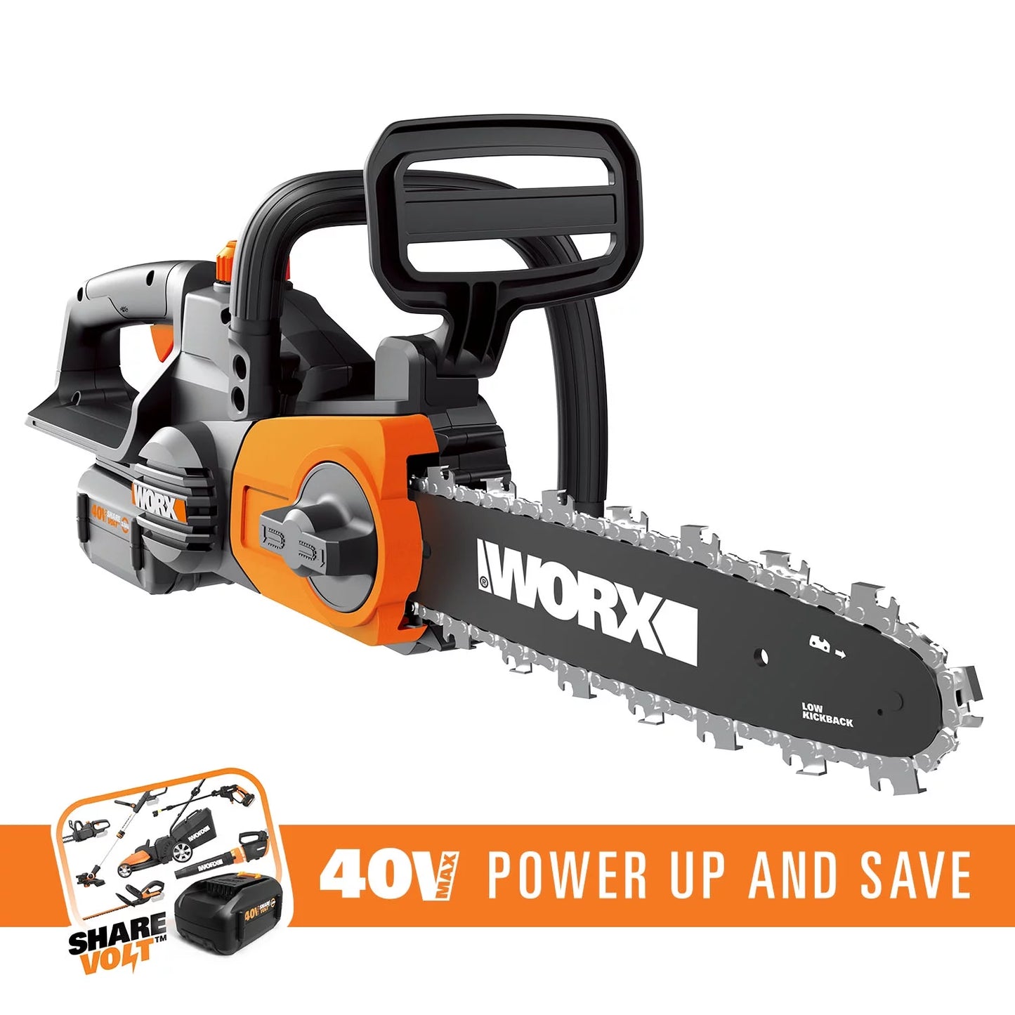 WORX WG380 40V 12? Cordless Chainsaw with Auto Tensioning and Lubrication Chain System