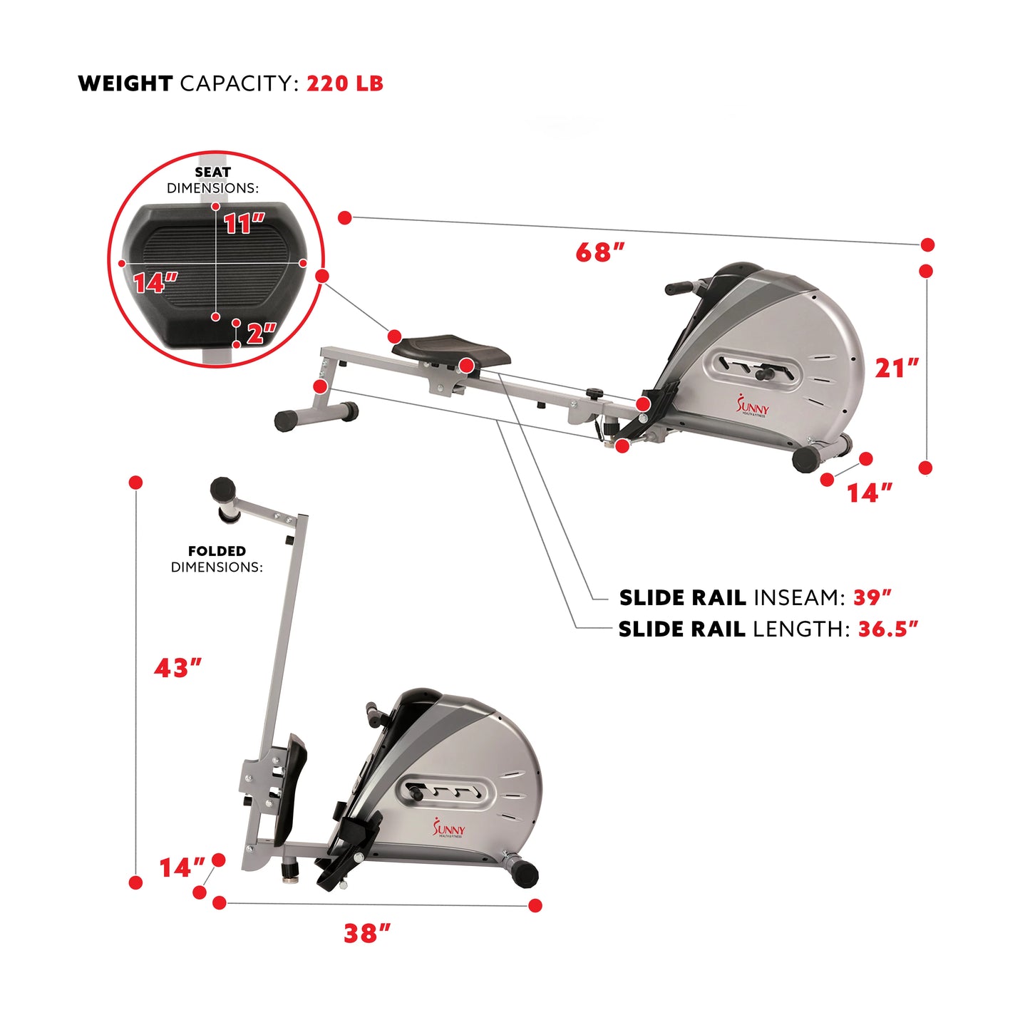 Sunny Health &#038; Fitness Elastic Cord Rowing Machine Rower with LCD Monitor for Full Body Gym Workouts at Home Exercise, SF-RW5606