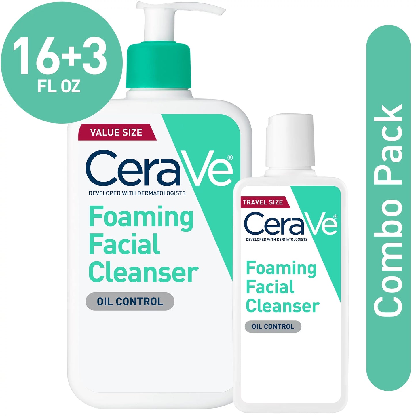 CeraVe Foaming Facial Cleanser, Daily Face Wash for Normal to Oily Skin, 3 fl oz &#038; 16 fl oz