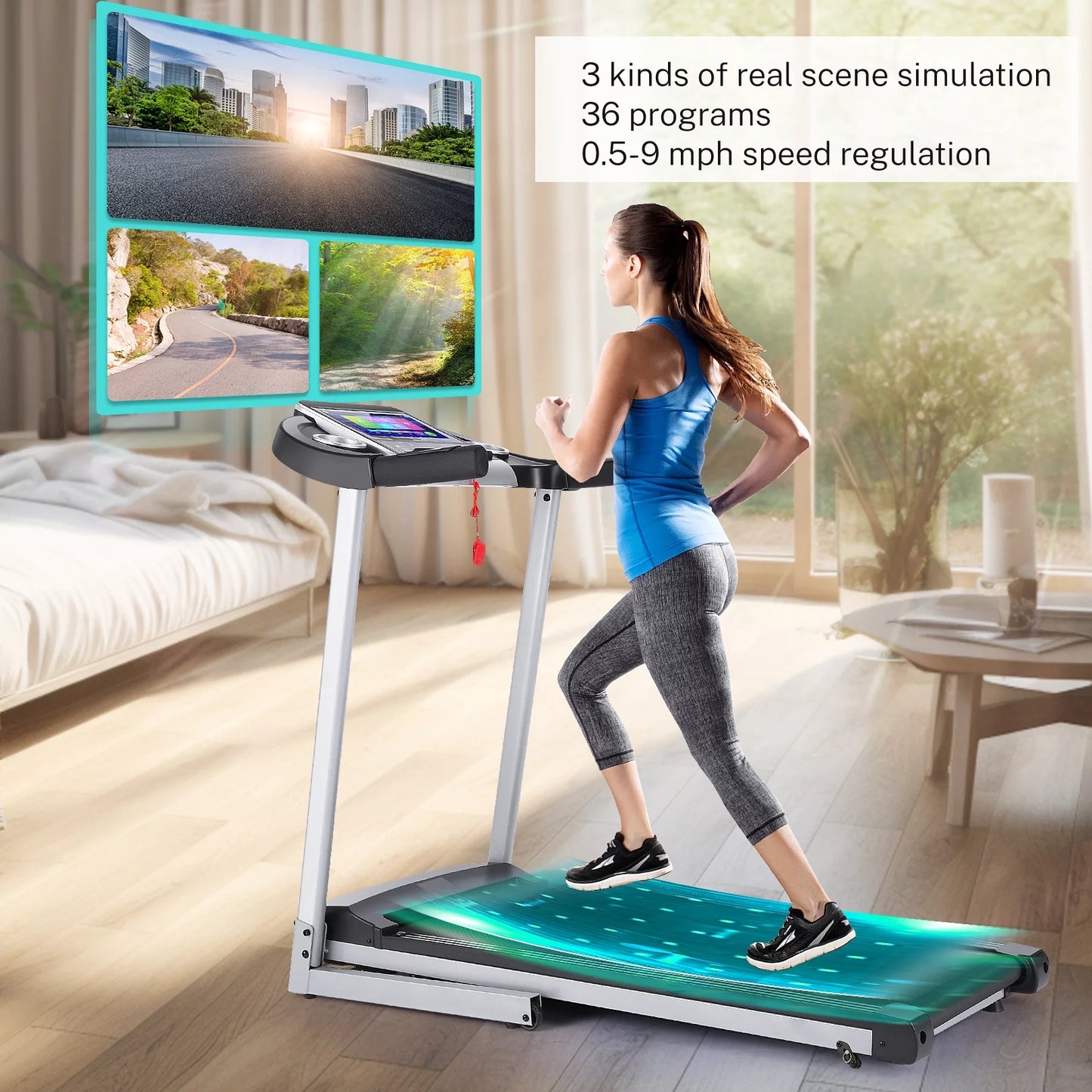 Tikmboex Incline Treadmill with 3D Virtual Sports Scene and 10&#8243; Touchscreen, Exercise Machine for Home Office Gym