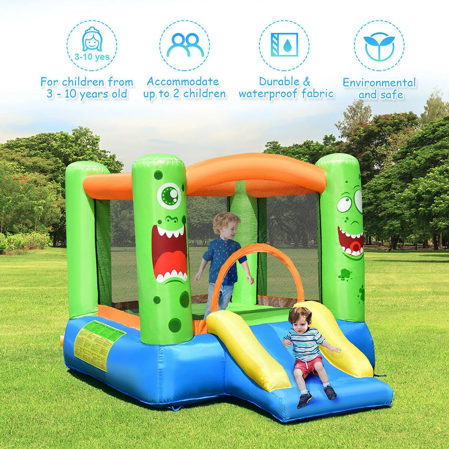 Costway Inflatable Bounce House Jumper Castle Kids Playhouse w/ Basketball Hoop &#038; Slide (Blower NOT Included)