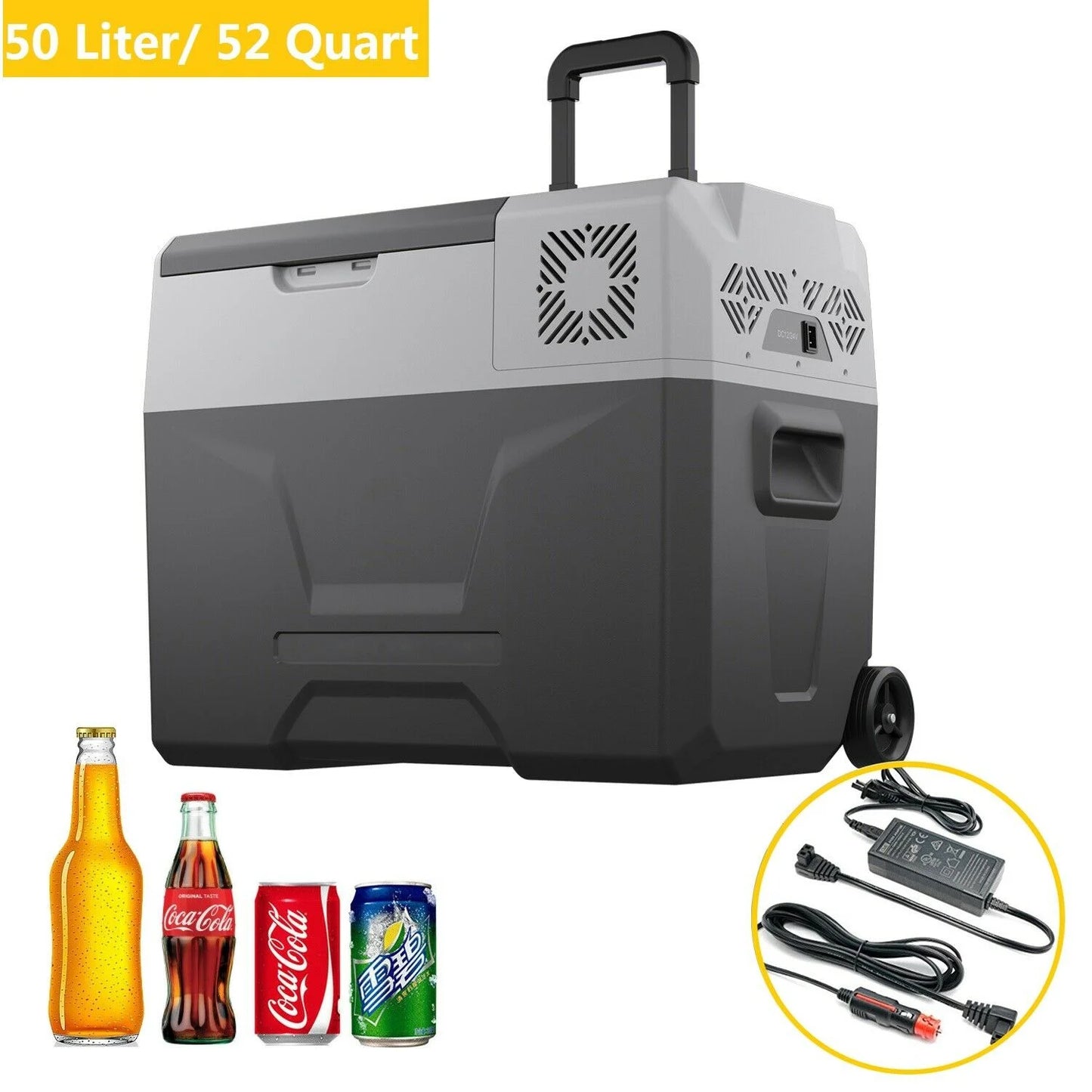 50L Portable Car Refrigerator 52 Quart Compact RV Fridge Mini Electric Freezer 12/24V DC &#038; 110-240V AC Vehicle Truck Boat Cooler for Driving Travel Camping Fishing Outdoor -4??F-50??F