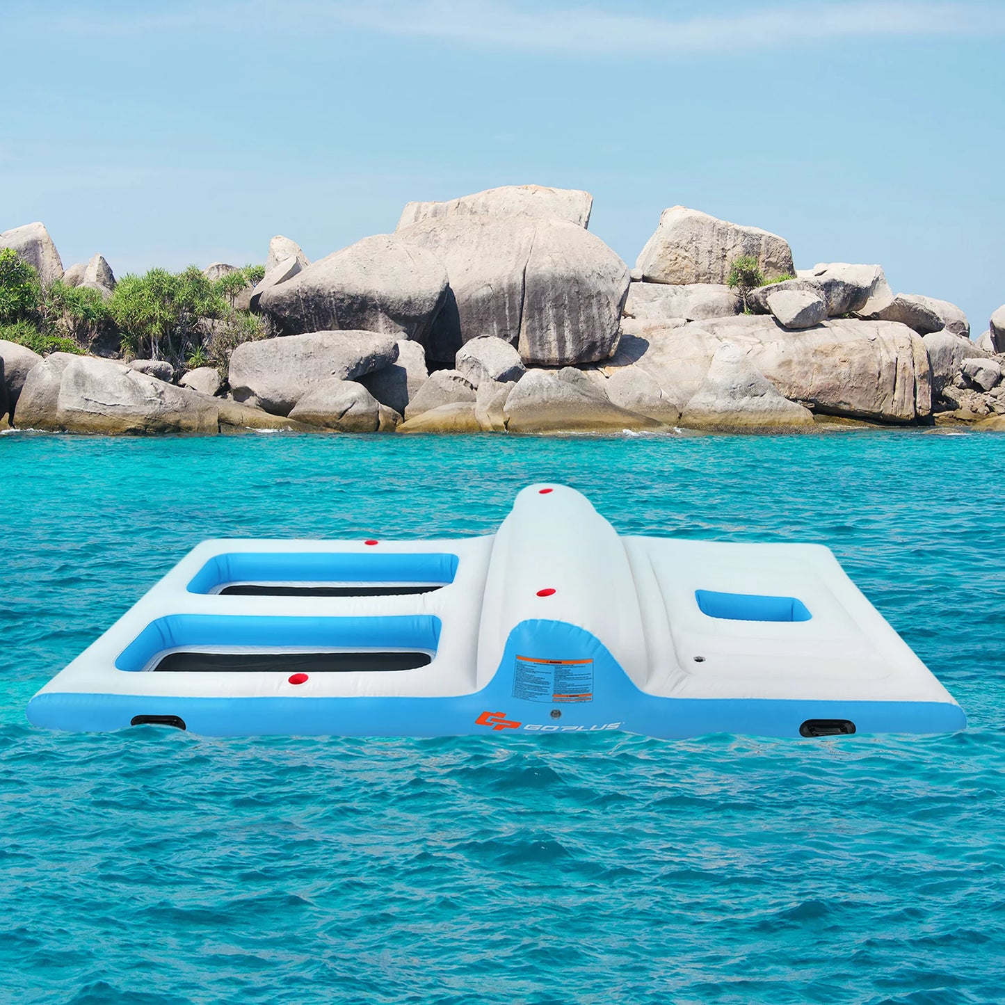 Costway Giant 4 Person Inflatable Island Lake Floating Lounge Raft W/ 130W Electric Air Pump