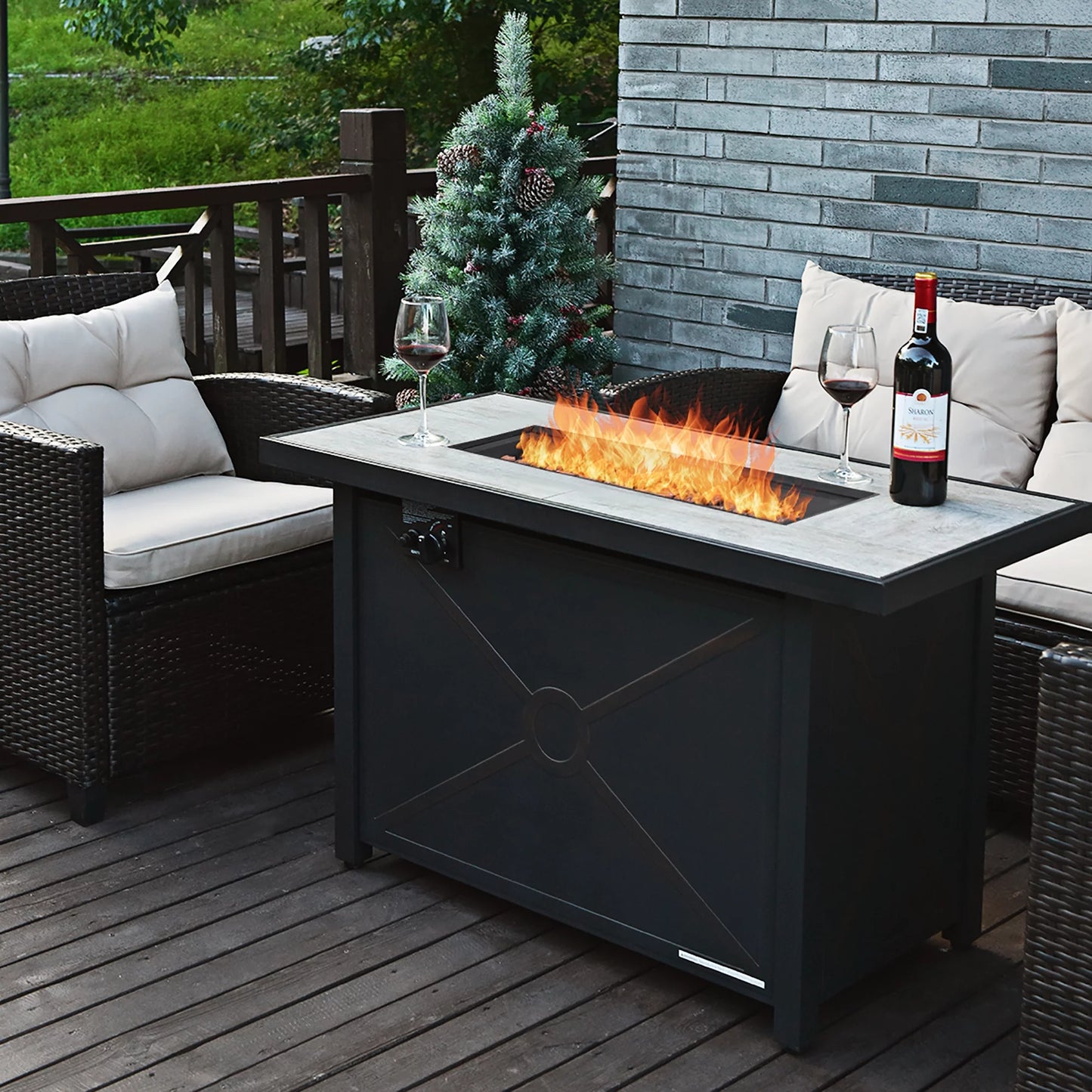 Costway 60,000 BTU Outdoor Rectangle Gas Fire Table W/ Ceramic Tabletop Ideal for Backyard Poolside