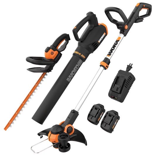 Worx WG931 Power Share 20V Cordless Grass Trimmer, Hedge Trimmer, &#038; Blower Combo (Batteries and Charger Included)