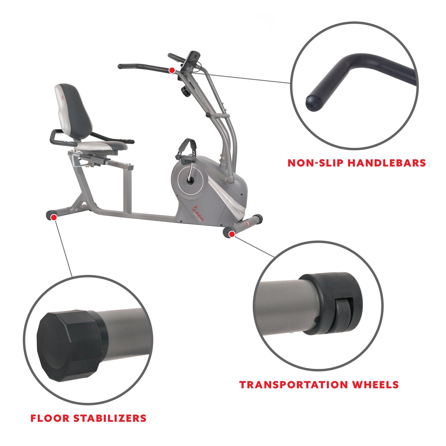 Sunny Health &#038; Fitness Cross Trainer Magnetic Recumbent Bike with Arm Exercisers for Indoor Cardio with Pulse Sensors, SF-RB4936