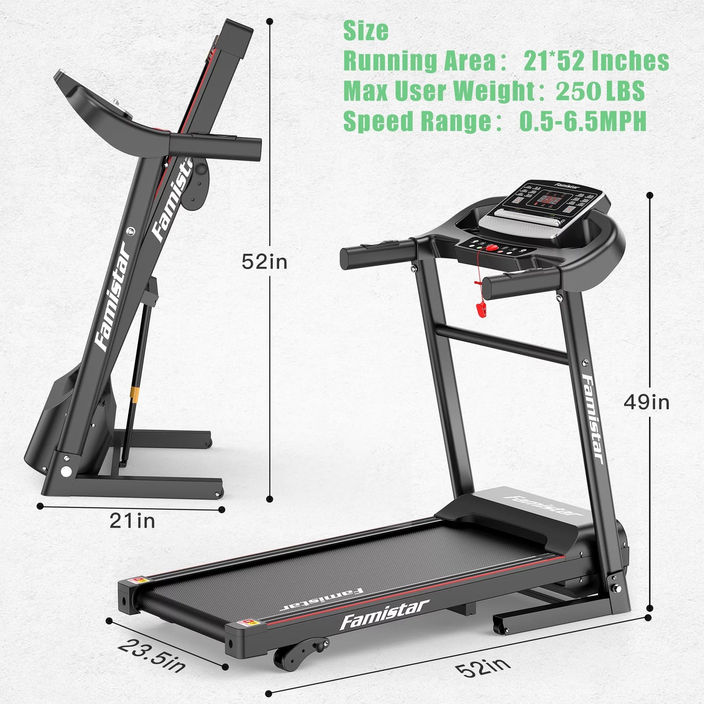 2.5HP Folding Treadmill with Manual Incline Armrest Button Heart Rate, 250lbs Electric Walking Running Machine for Home Workout