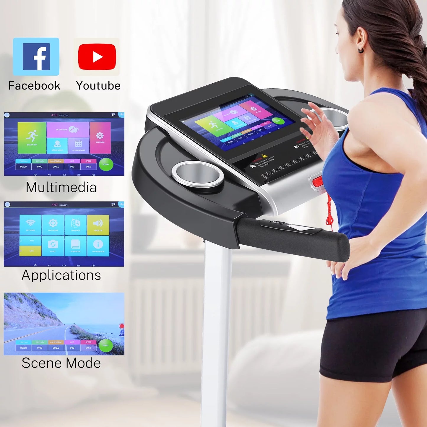 Tikmboex Incline Treadmill with 3D Virtual Sports Scene and 10&#8243; Touchscreen, Exercise Machine for Home Office Gym