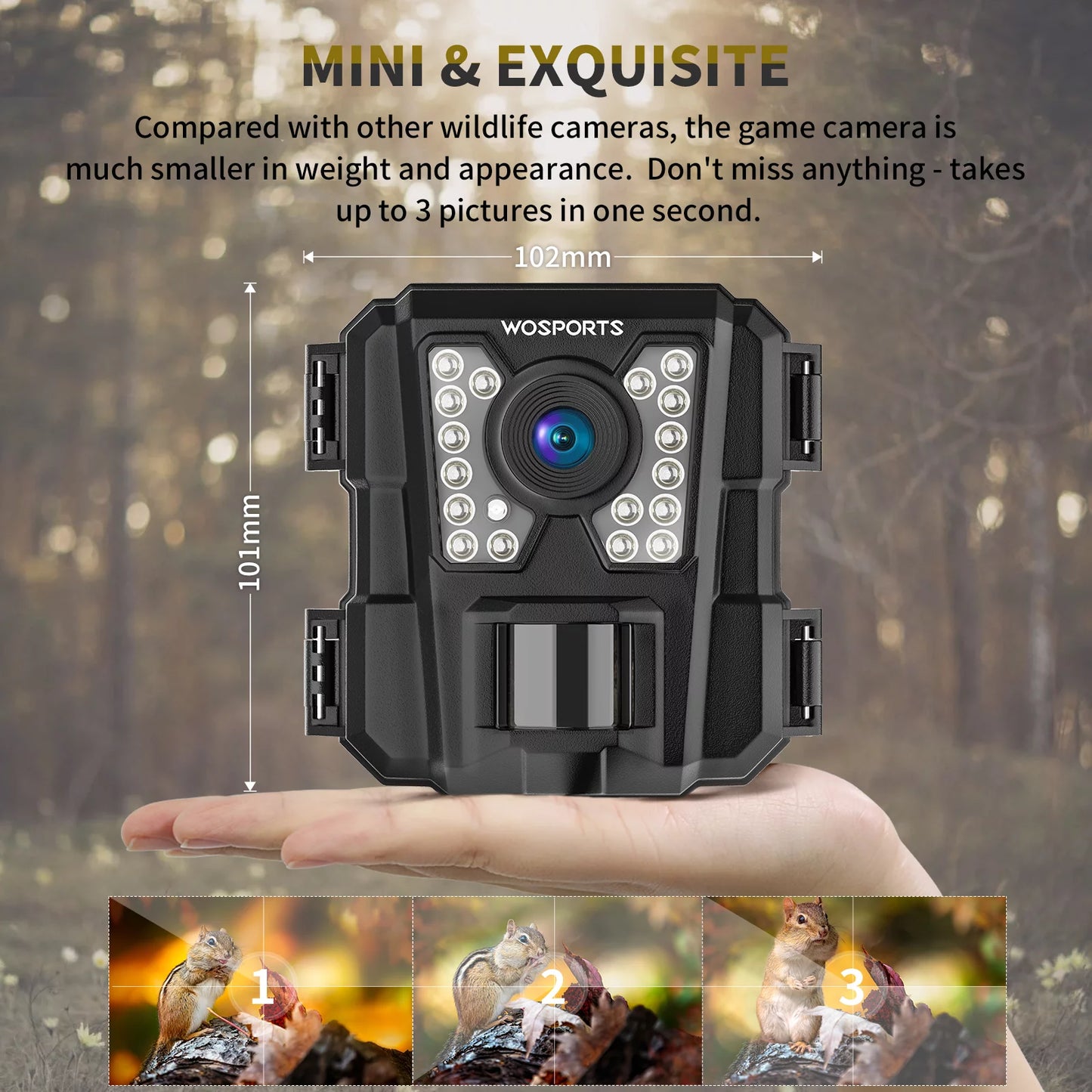 WOSPORTS Mini Trail Camera 24MP 1080P Waterproof Infrared Digital Hunting Game Camera