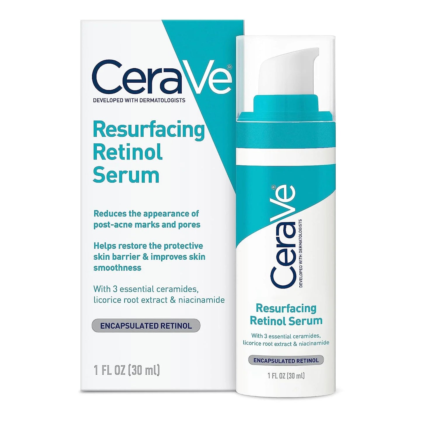 CeraVe Acne Resurfacing Retinol Face Serum with Retinol &#038; Niacinamide for Acne Prone Skin, 1 fl oz