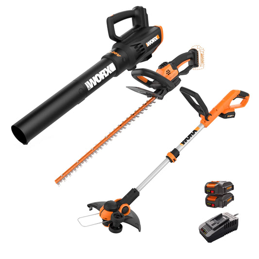 Worx Cordless 20V Leaf Blower, Hedge Trimmer, &#038; Weed Trimmer Combo Kit