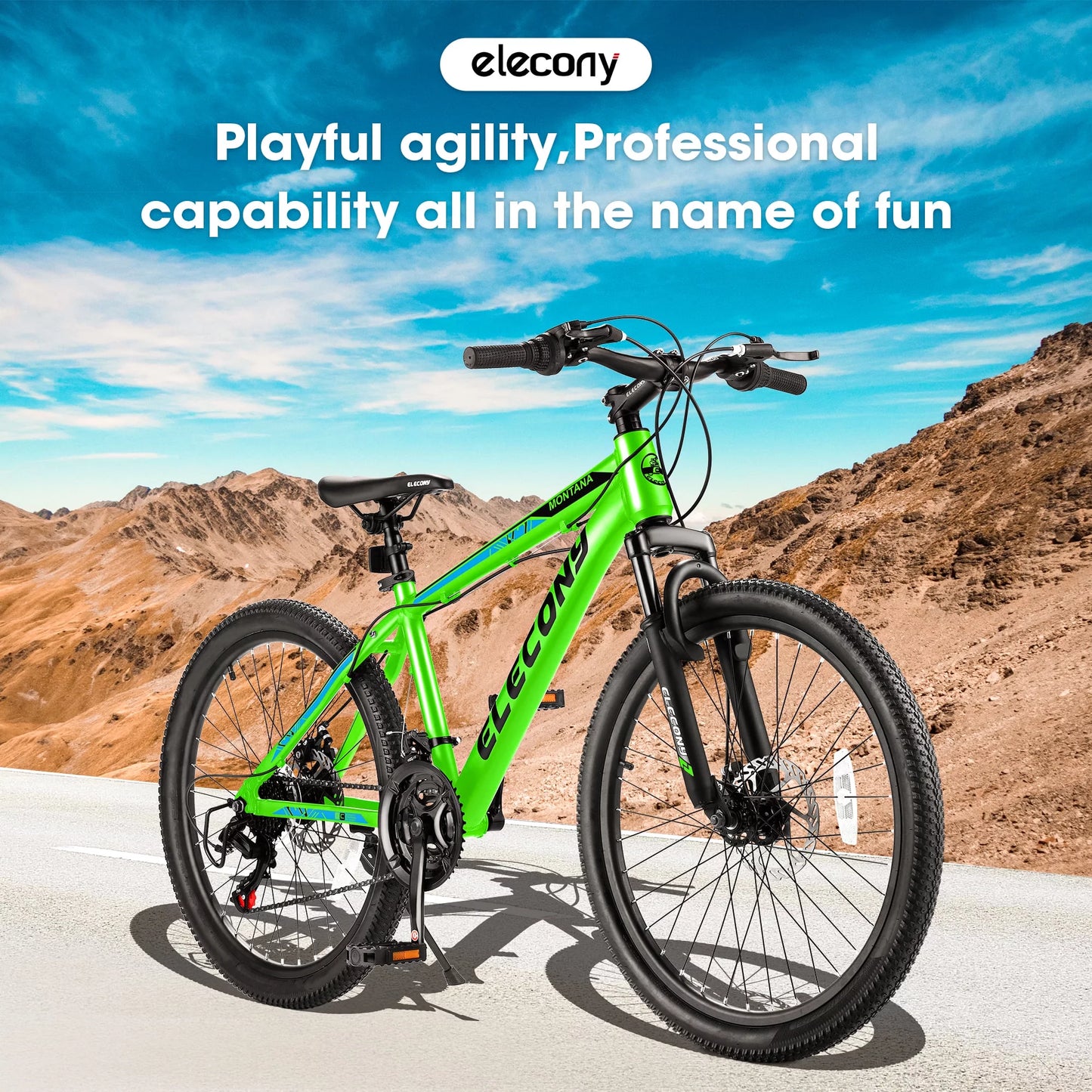 24&#8243; Mountain Bike, Aluminum Mountain Bike for Adult with Disc Brakes, Shimano 21 Speeds Bike for 14-18 Yeas Old ,Green