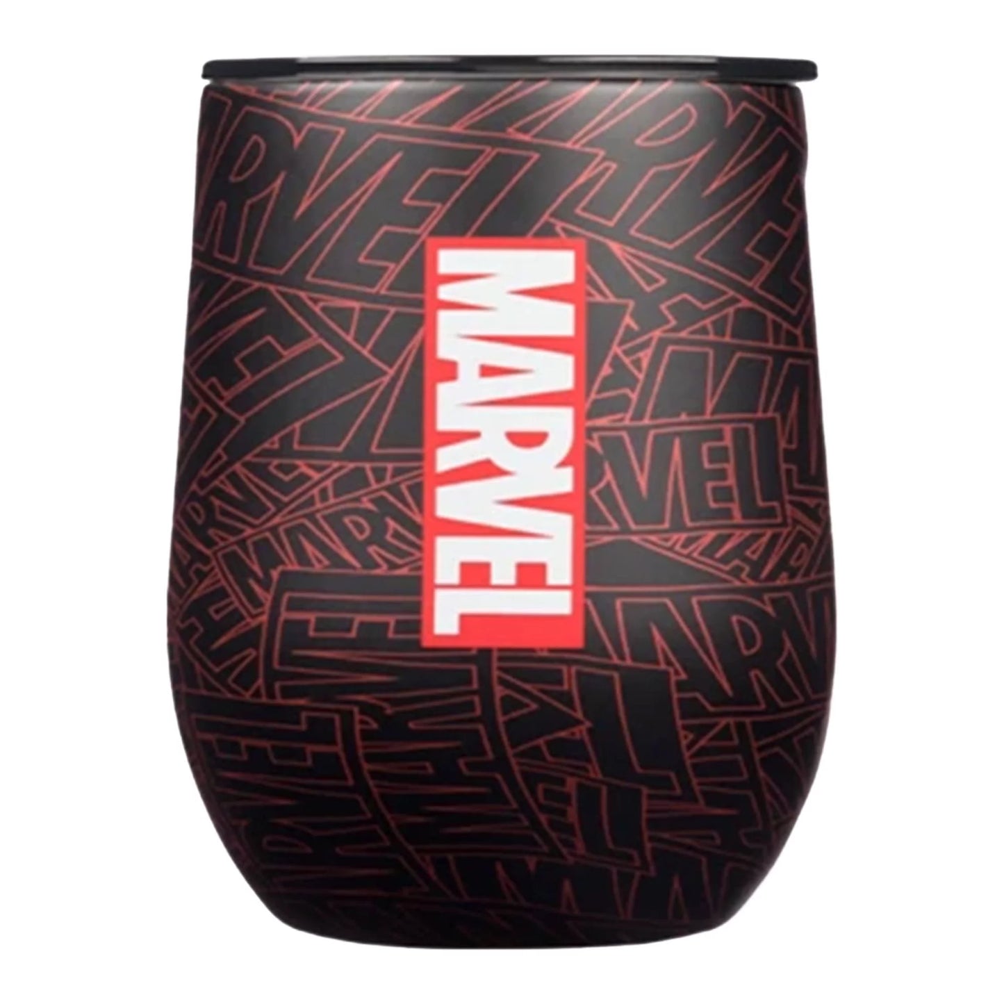 Corkcicle Marvel 12 Ounce Steel Stemless Cup with Lid, Marvel Logo