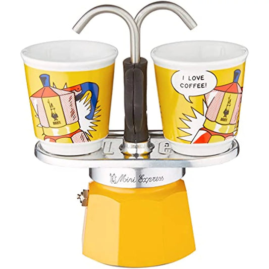 Bialetti &#8211; Mini Express Lichtenstein: Moka Set includes Coffee Maker 2-Cup (2.8 Oz), Yellow, Aluminium