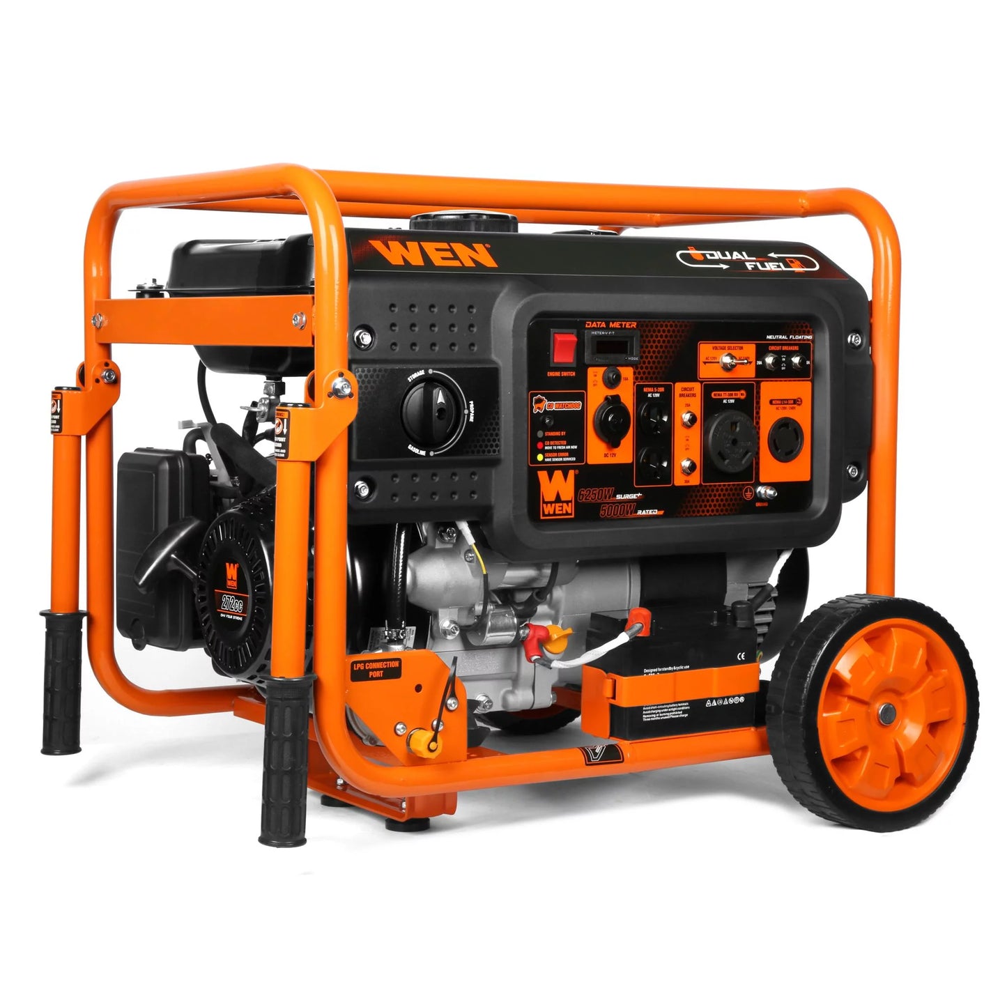 WEN 6250-Watt 120-Volt/240-Volt Dual Fuel Electric Start Portable Generator with Wheel Kit and CO Shutdown Sensor