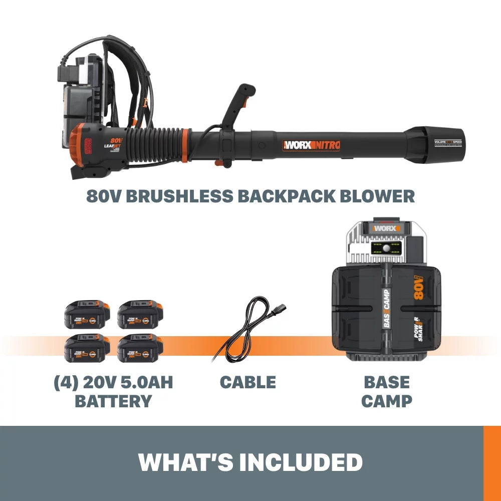 Worx WG572 Nitro 80V Brushless Cordless Backpack Leaf Blower