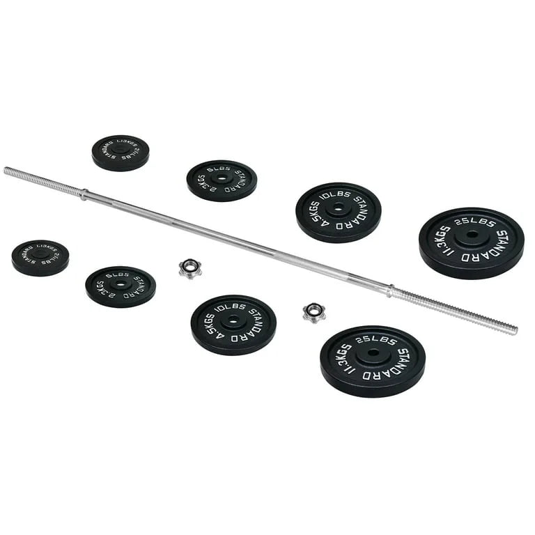 Athletic Works Cast Iron Standard Weight Including 5FT Standard Barbell with Star Locks, 100-Pound Set