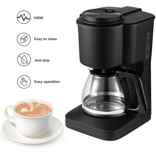 Wobythan 6 Cup Coffee Maker 600W Small Coffee Maker with Glass Carafe and Reusable Filter, Portable Compact Smart Drip Coffee Machine for Home and Office, RV