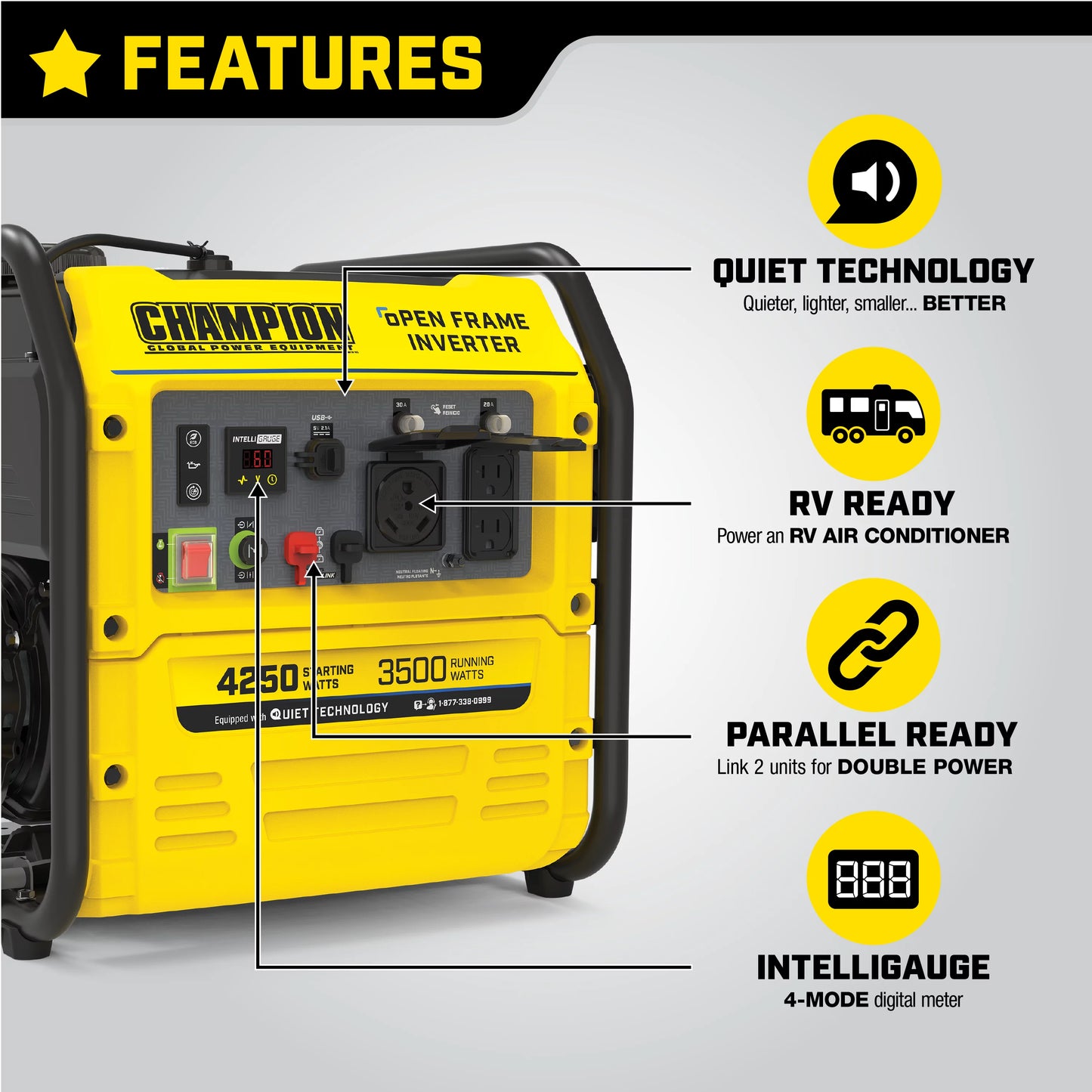 Champion Power Equipment 4250-Watt RV Ready Open Frame Gasoline Inverter Generator